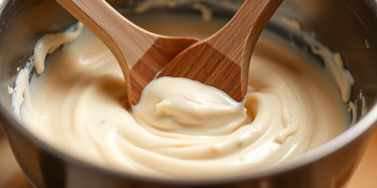A wooden paddle stirring a thick gelato base